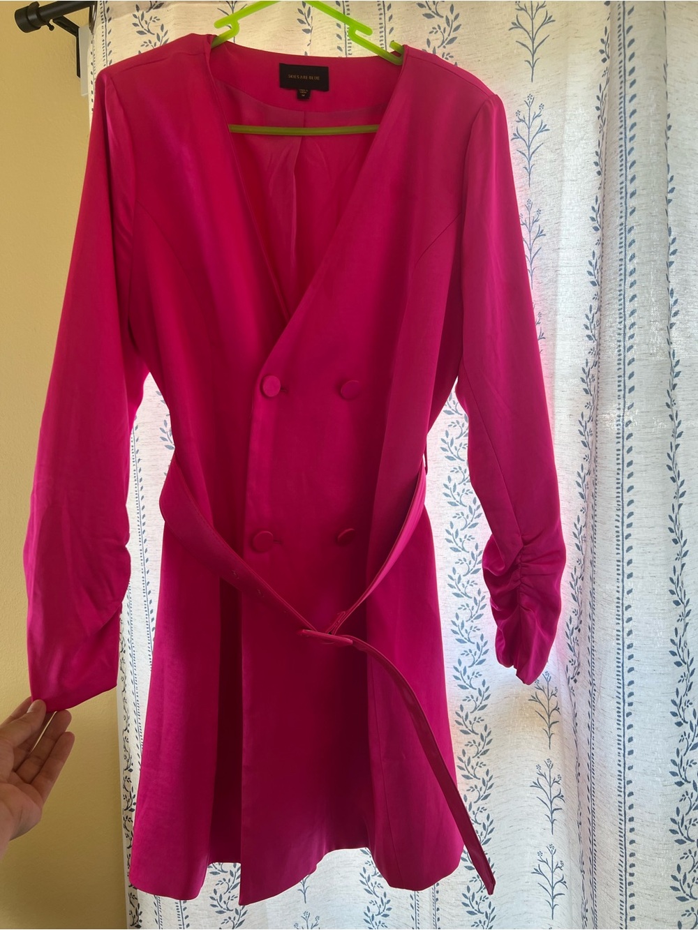 Skies Are Blue Fuchsia Long Sleeve Double-Breasted Wrap Dress